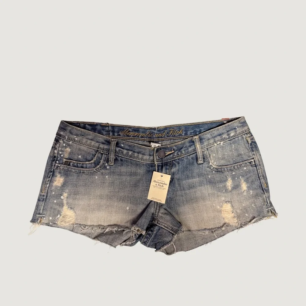 Y2K Abercrombie & Fitch Low Rise Micro Mini Denim Shorts Light Wash #16